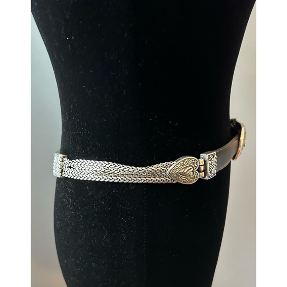 Brighton Brown Leather & Silver Herringbone & Hearts Belt #44309 Sz M Womens - Picture 4 of 9